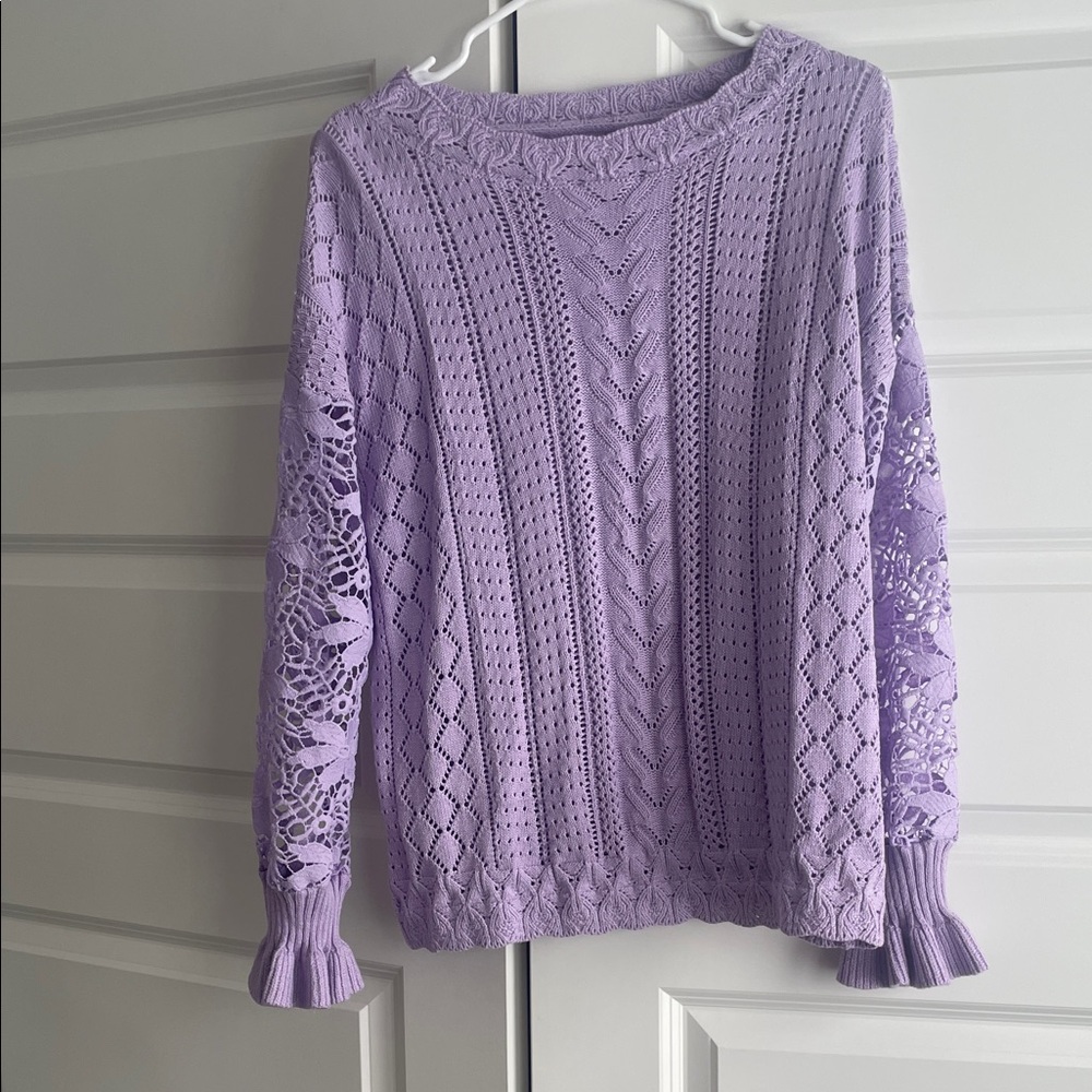 Lavender Lace Sleeve Women's Sweater